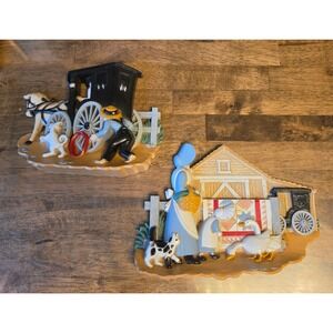 Vintage Burwood Products Amish Country Wall Hanging Set 2pc Barn Carriage USA